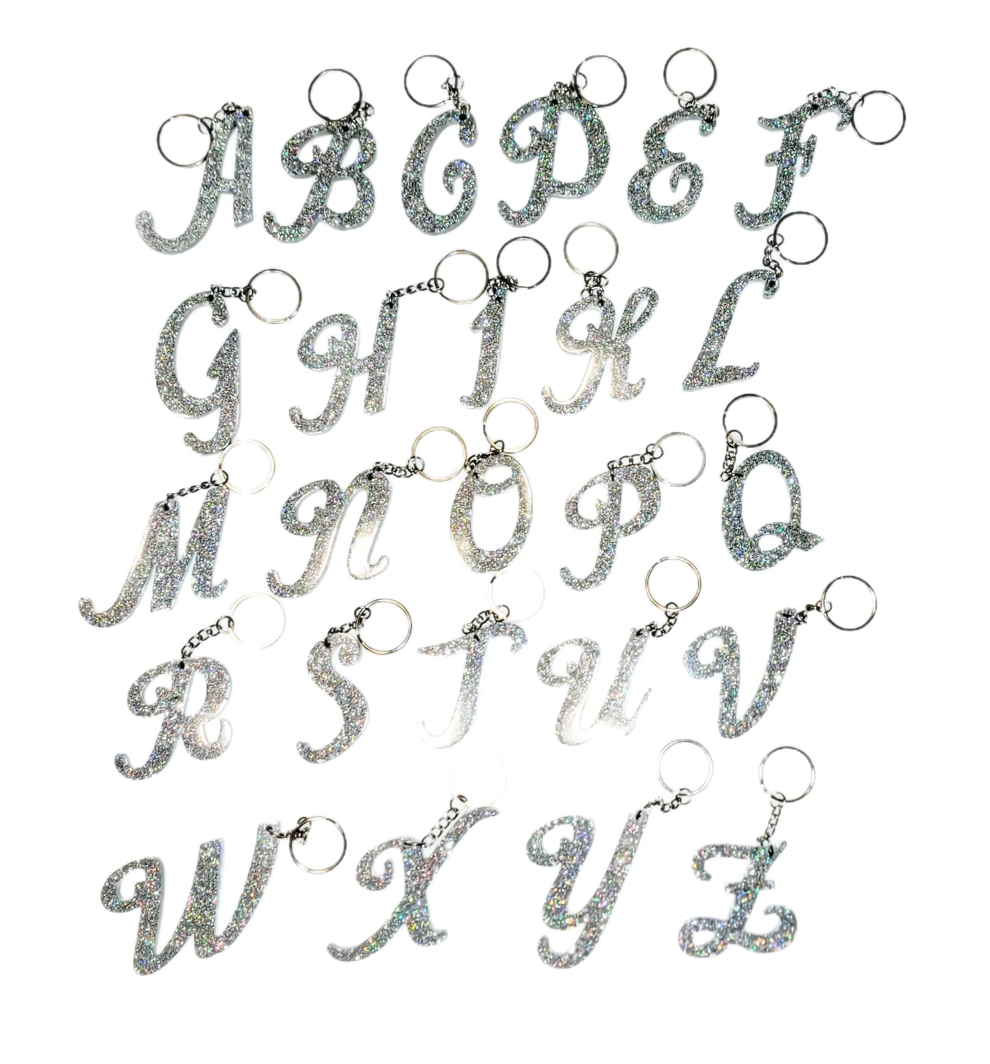 A-Z Silver Glitter Key Chains